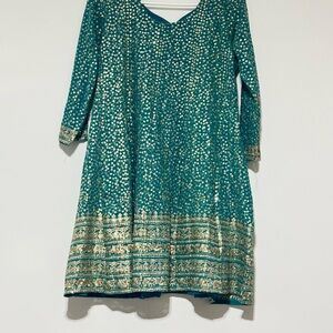 Elegant Teal and Gold Women's Dress